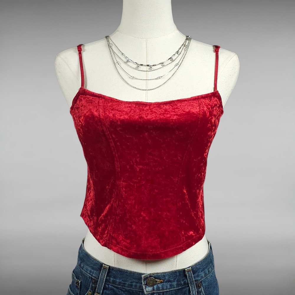 Vintage 90s Victoria's Secret Cami Small Red Crushed Velvet Spaghetti Strap